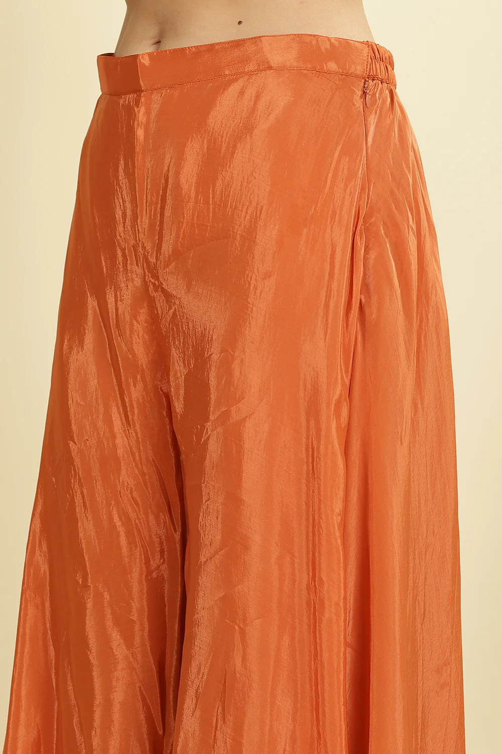 Orange Crepe Silk Emboridered Crop-Top With Palazzo Indo-Western Co-ord Set - Image 7