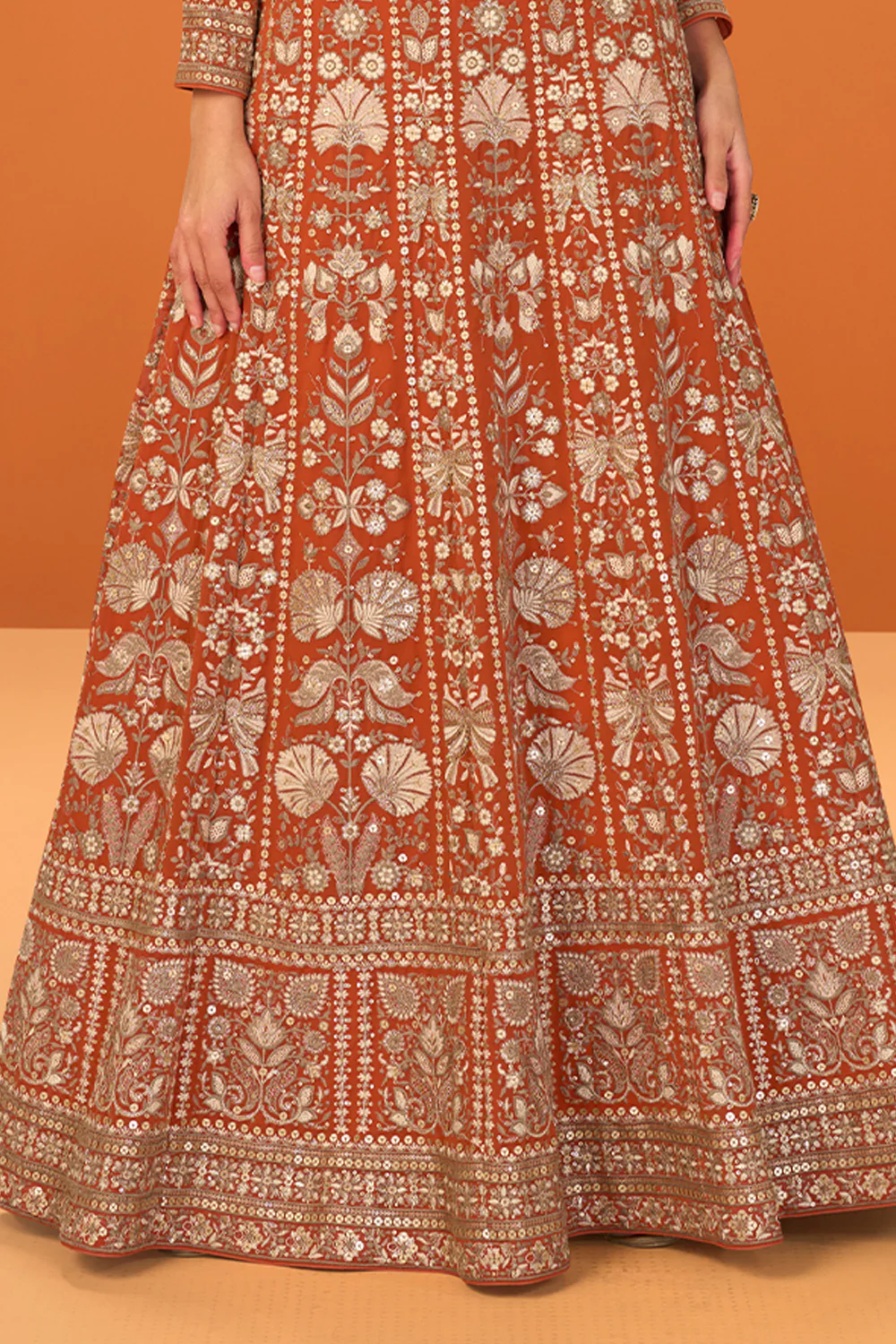 Orange Georgette Heavy Embroidered Floor-Length Suit - Image 3