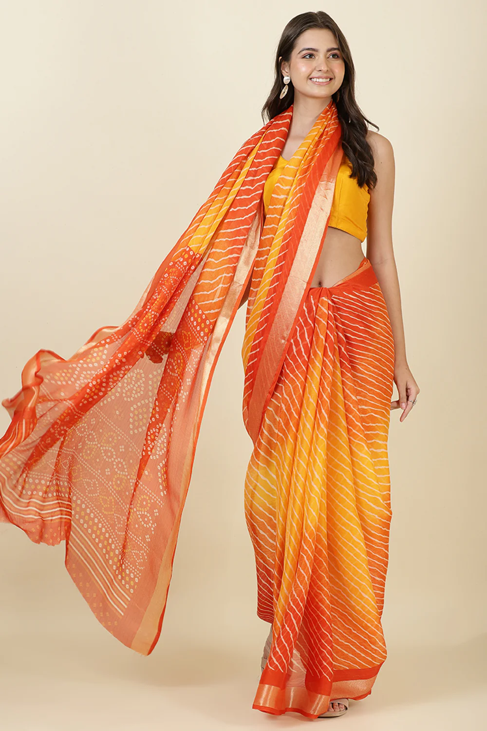 Orange Georgette Leheriya Printed Saree - Image 2