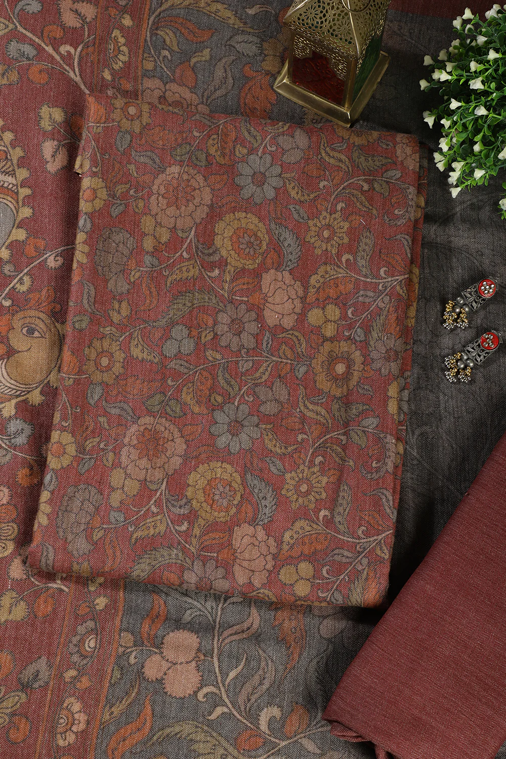 Pale Maroon Floral Printed Spun Unstitched Suit Material - Image 3