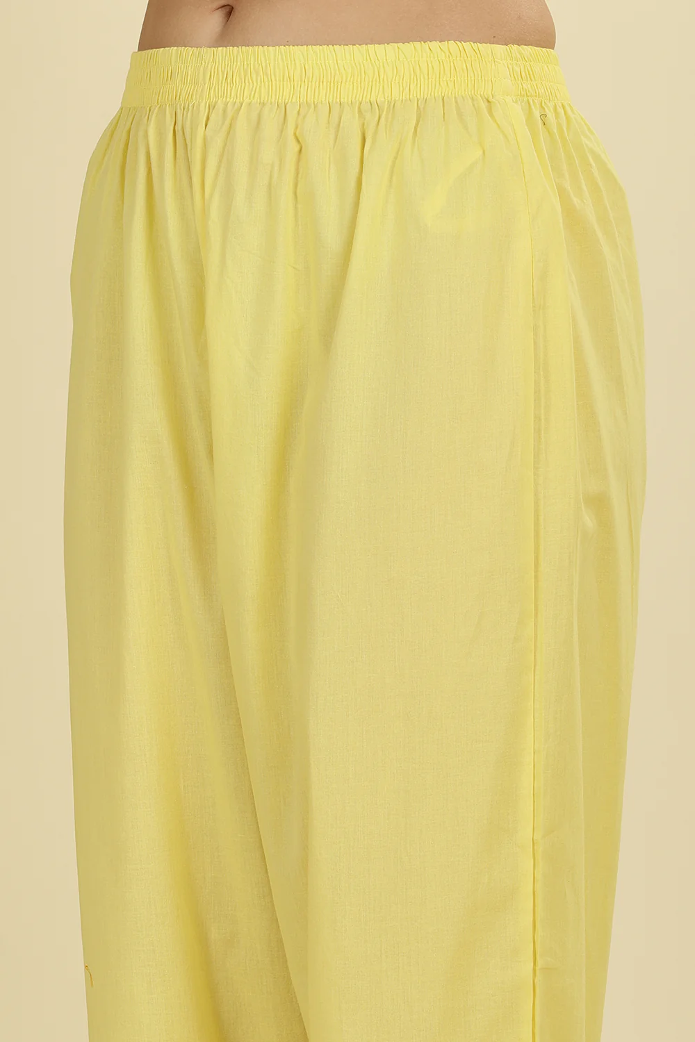 Pale Yellow Cotton Resham Floral Embroidered Anarkali Suit Set - Image 7