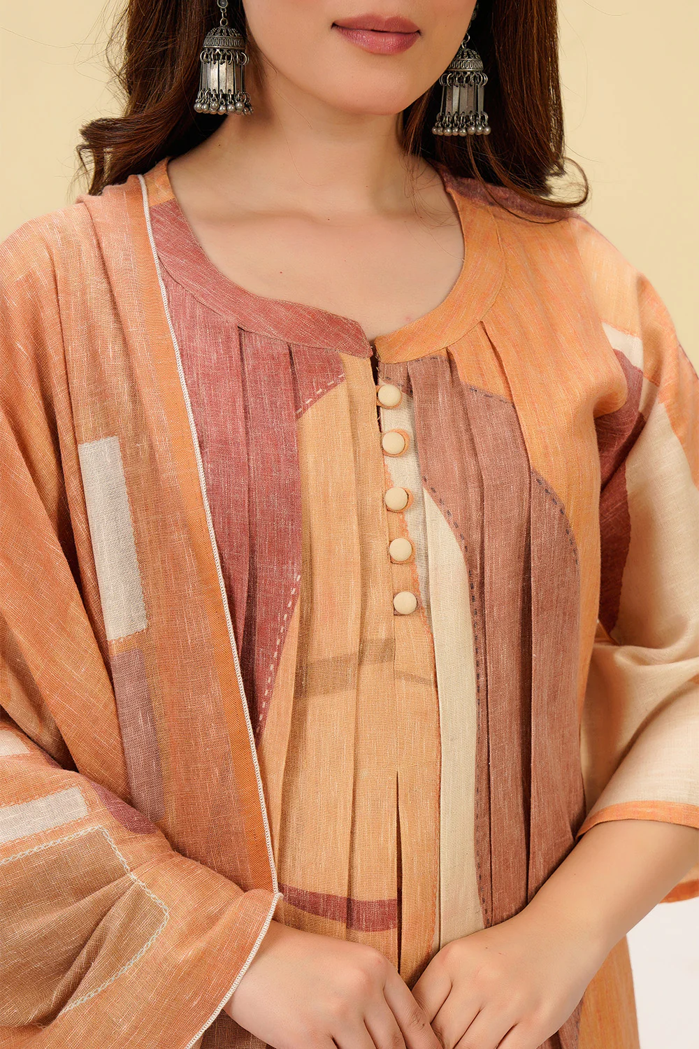 Pastel Mustard Cotton Printed Suit - Image 7