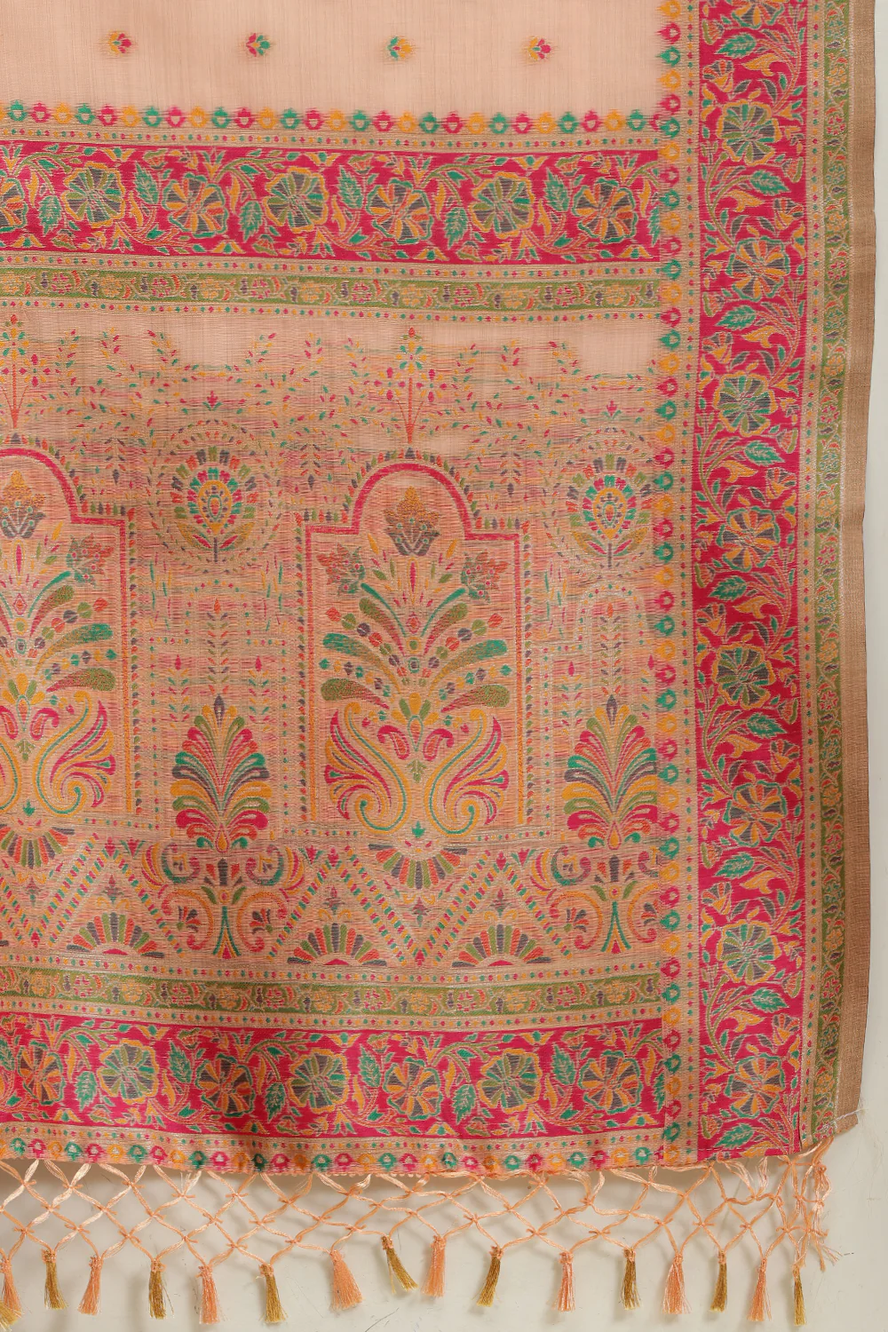 Peach Chanderi Cotton kashida Weaves Saree - Image 7