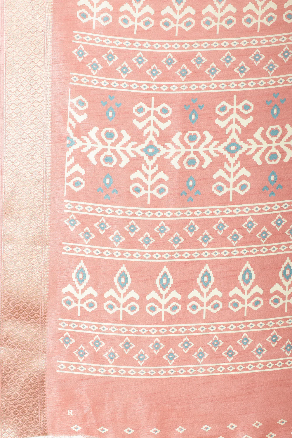 Peach Cotton Silk Printed And Zari Woven Saree - Image 7