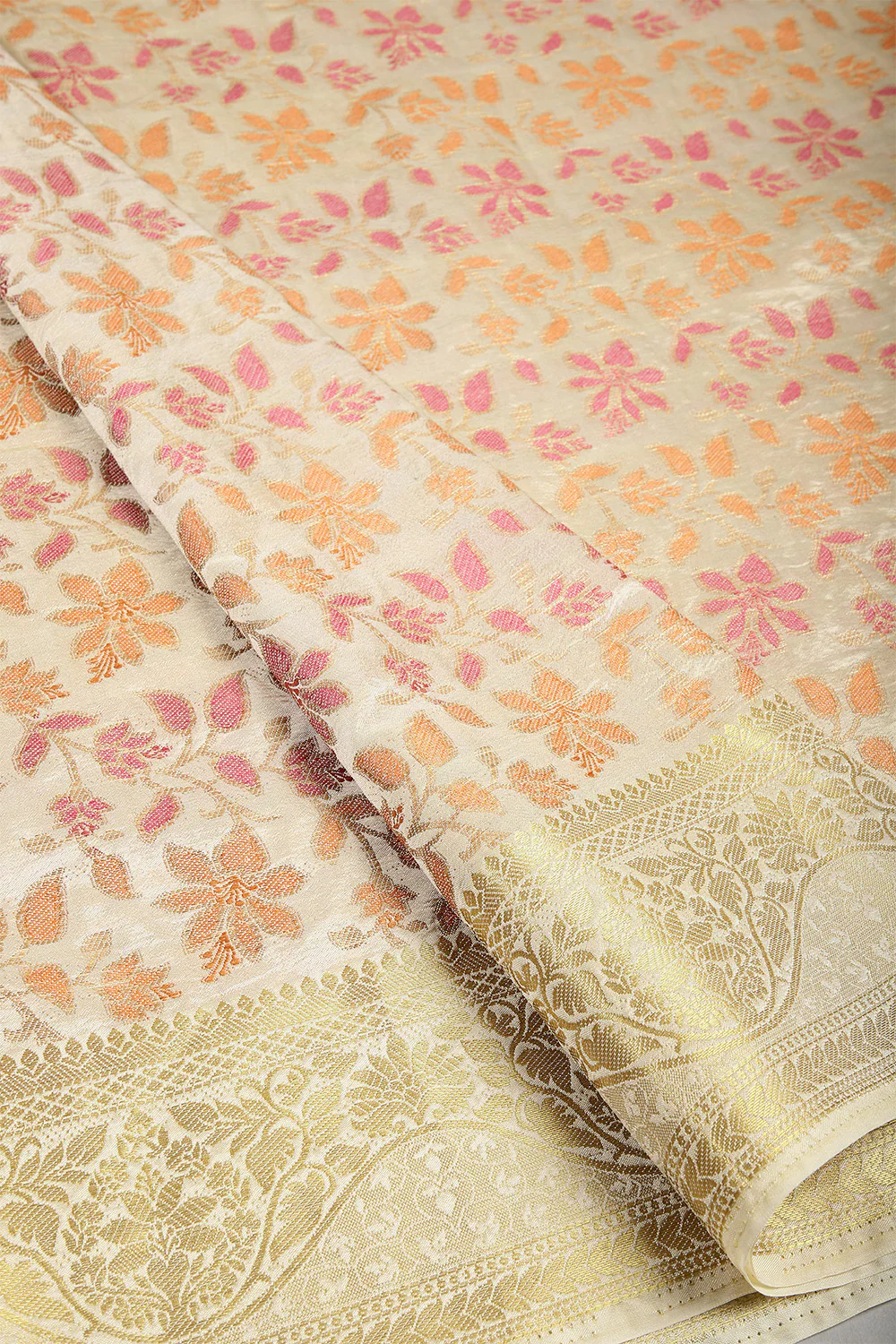 Pearl & Cream Color Tussar Woven Silk Saree - Image 2