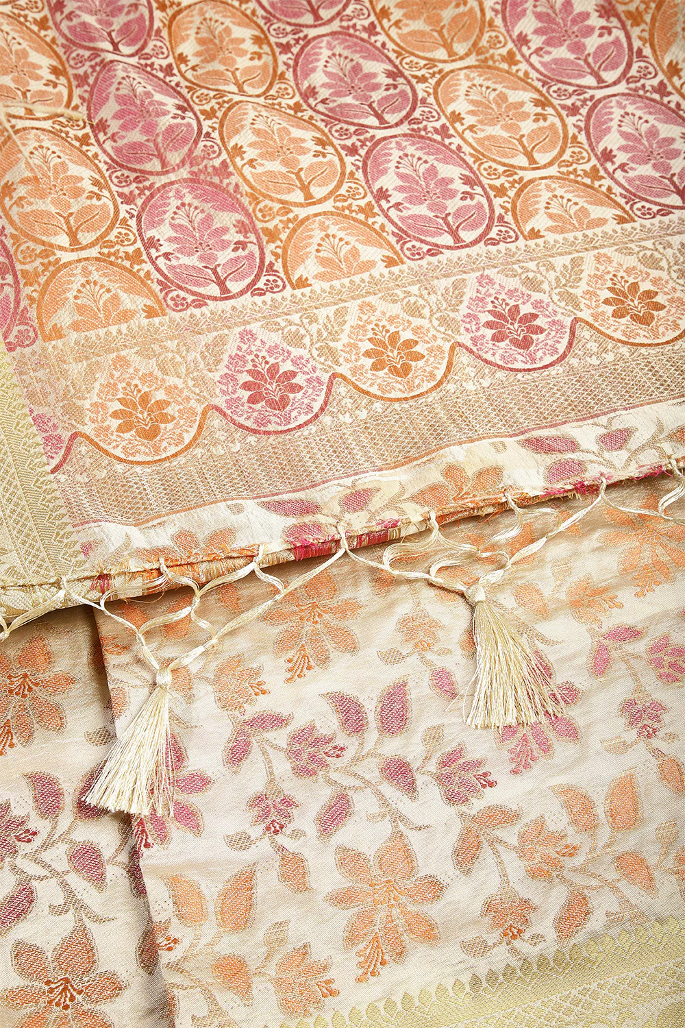 Pearl & Cream Color Tussar Woven Silk Saree - Image 4