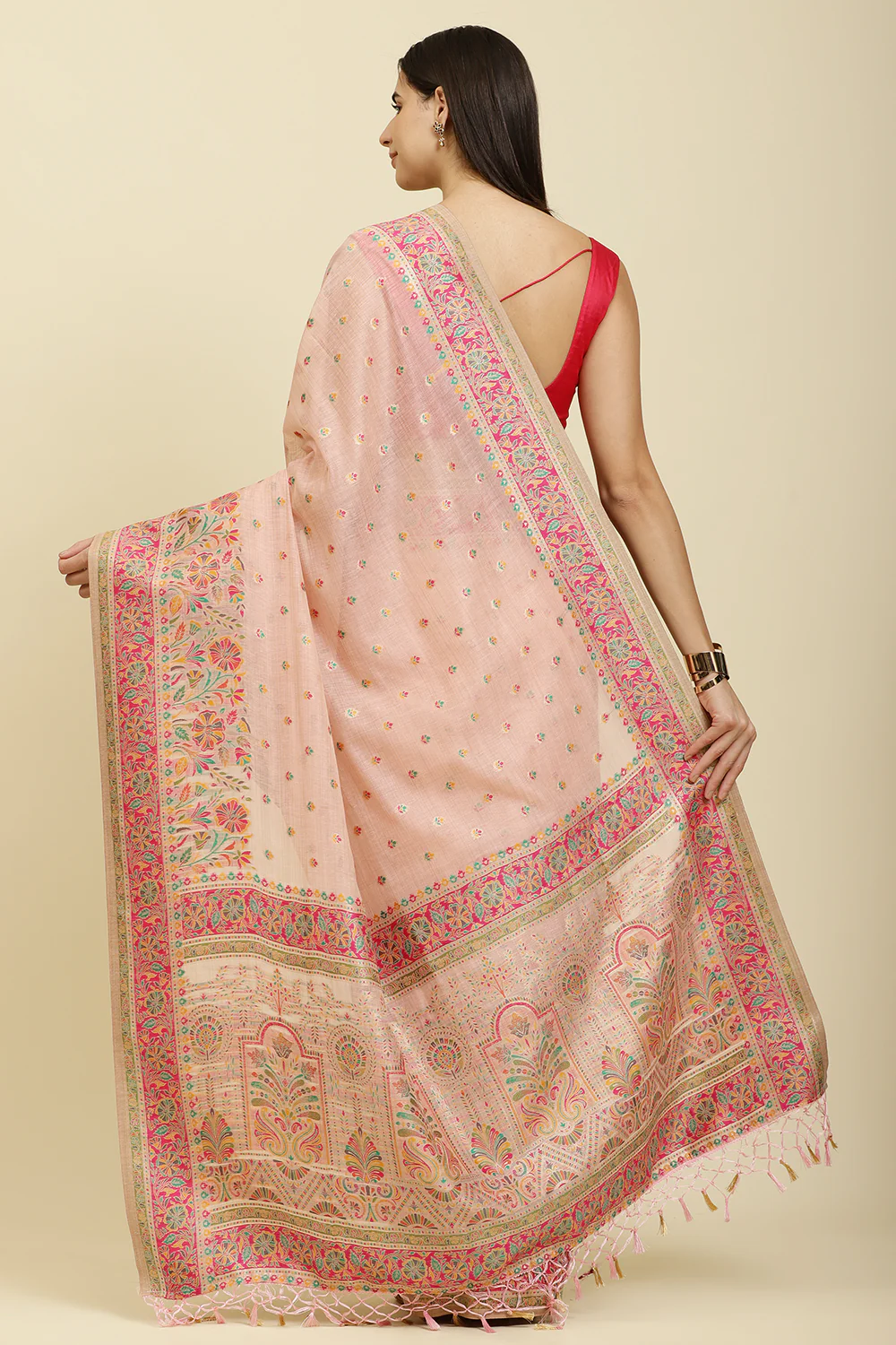Pink Chanderi Cotton kashida Weaves Saree - Image 2