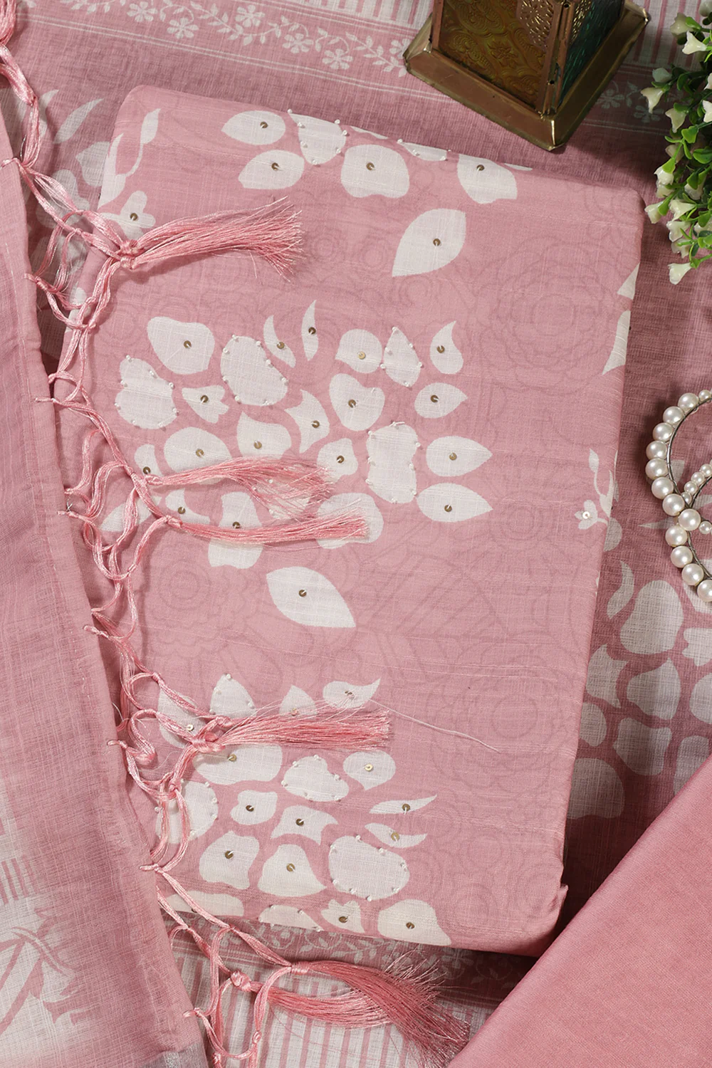 Pink Color Printed Linen Cotton Unstitched Suits - Image 2
