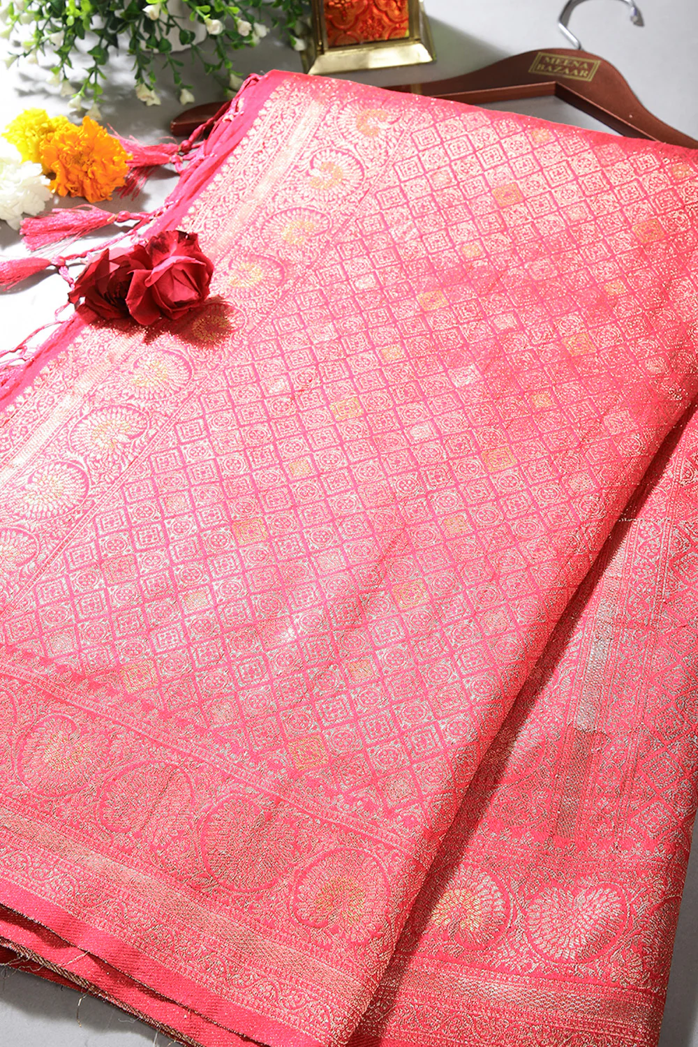 Pink Colour Zari Woven South Silk Saree - Image 5