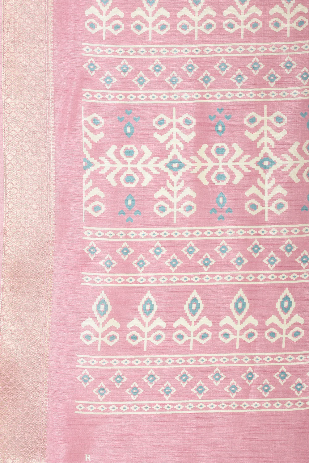 Pink Cotton Silk Printed And Zari Woven Saree - Image 8