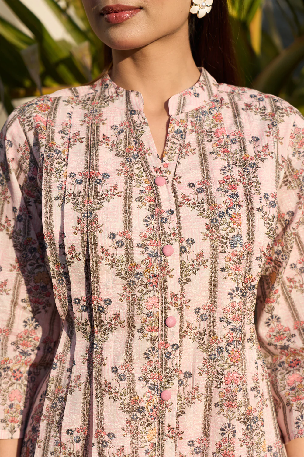 Pink Floral Printed Cotton Long Kurta Set - Image 7