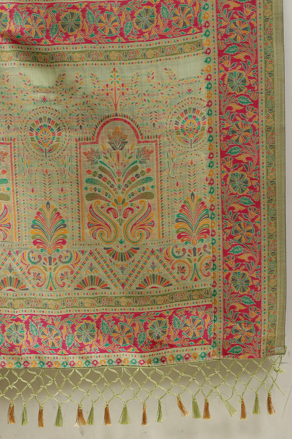 Pista Green Chanderi Cotton kashida Weaves Saree - Image 7