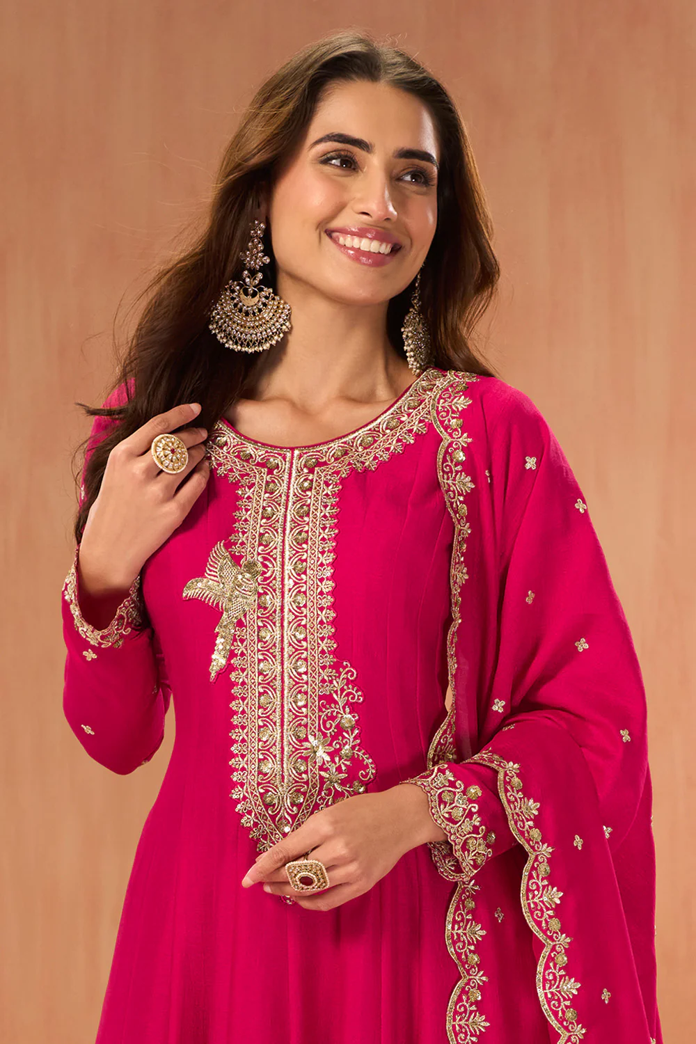 Rani Pink Crepe Silk Zari and Sequins Embroidered Anarkali Suit - Image 2