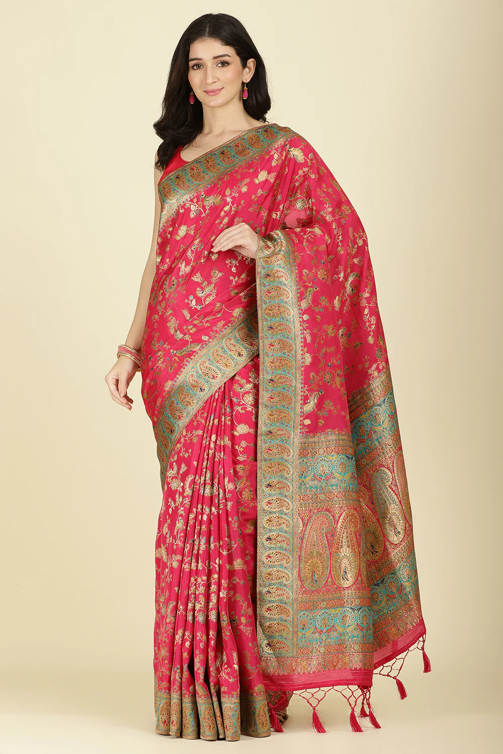Rani Silk Madhubani Woven Saree - Image 3