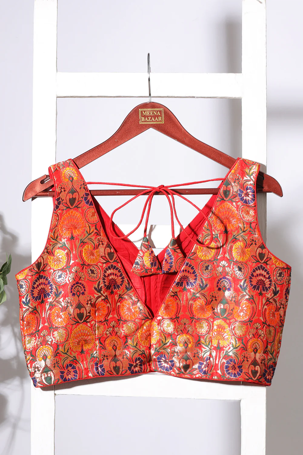 Red Brocade Sik Resham And Zari Woven Readymade Blouse - Image 3