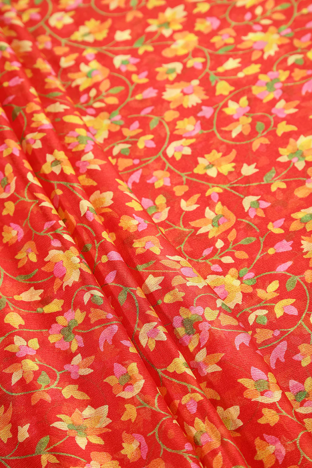 Red Color Chiffon Floral Zari Border Printed Saree - Image 3