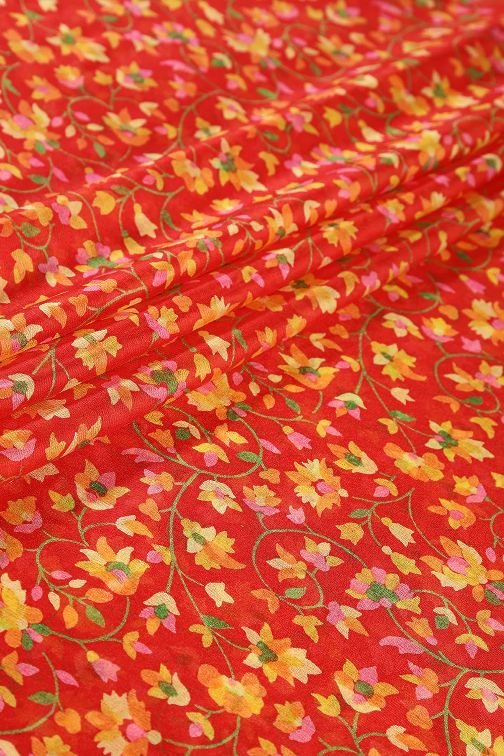 Red Color Chiffon Floral Zari Border Printed Saree - Image 4