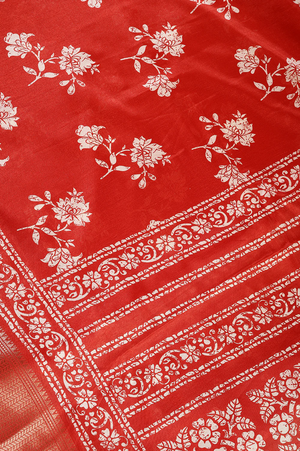 Red Color Cotton Silk Block Printed Saree - Image 3