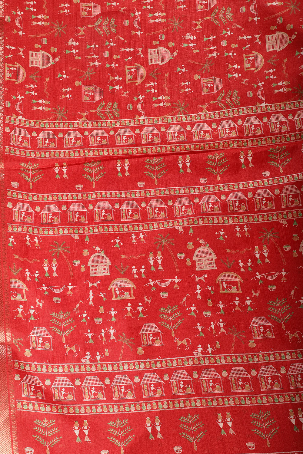 Red Cotton Silk Printed Saree - Image 2