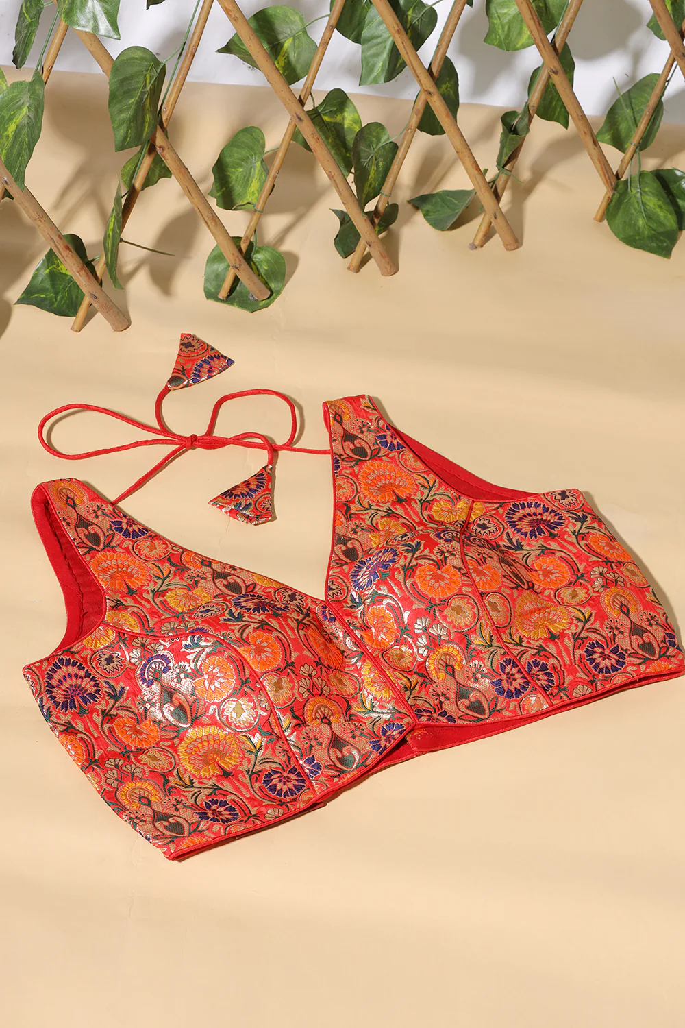 Red Georgette Resham And Sequins Embroidered Readymade Blouse - Image 3