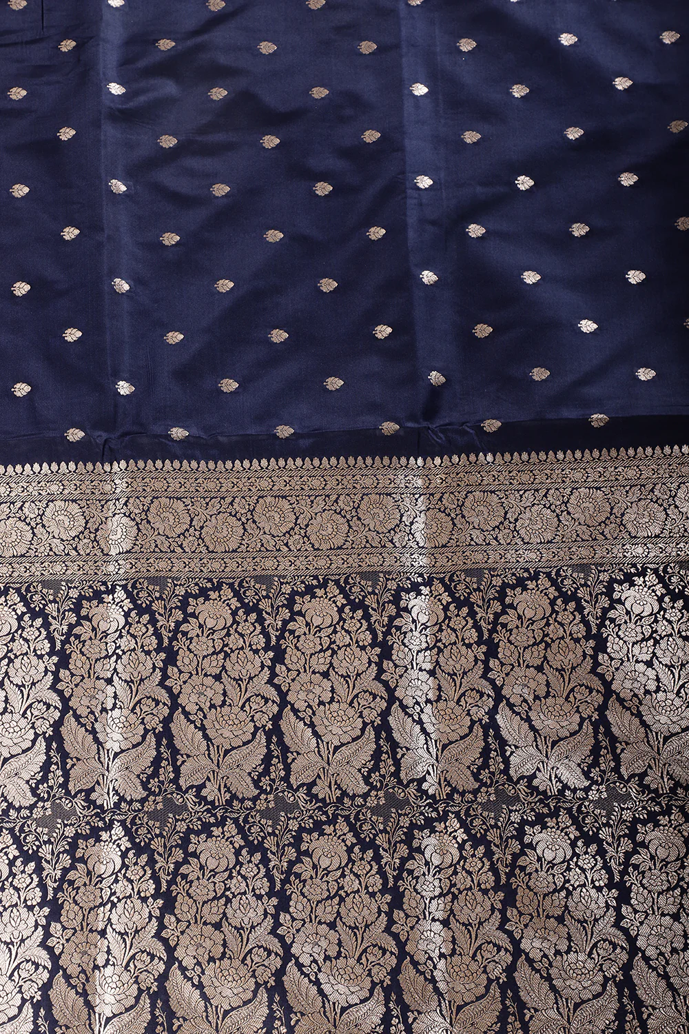 Navy Blue Banarsi Silk Zari Woven Saree - Image 2