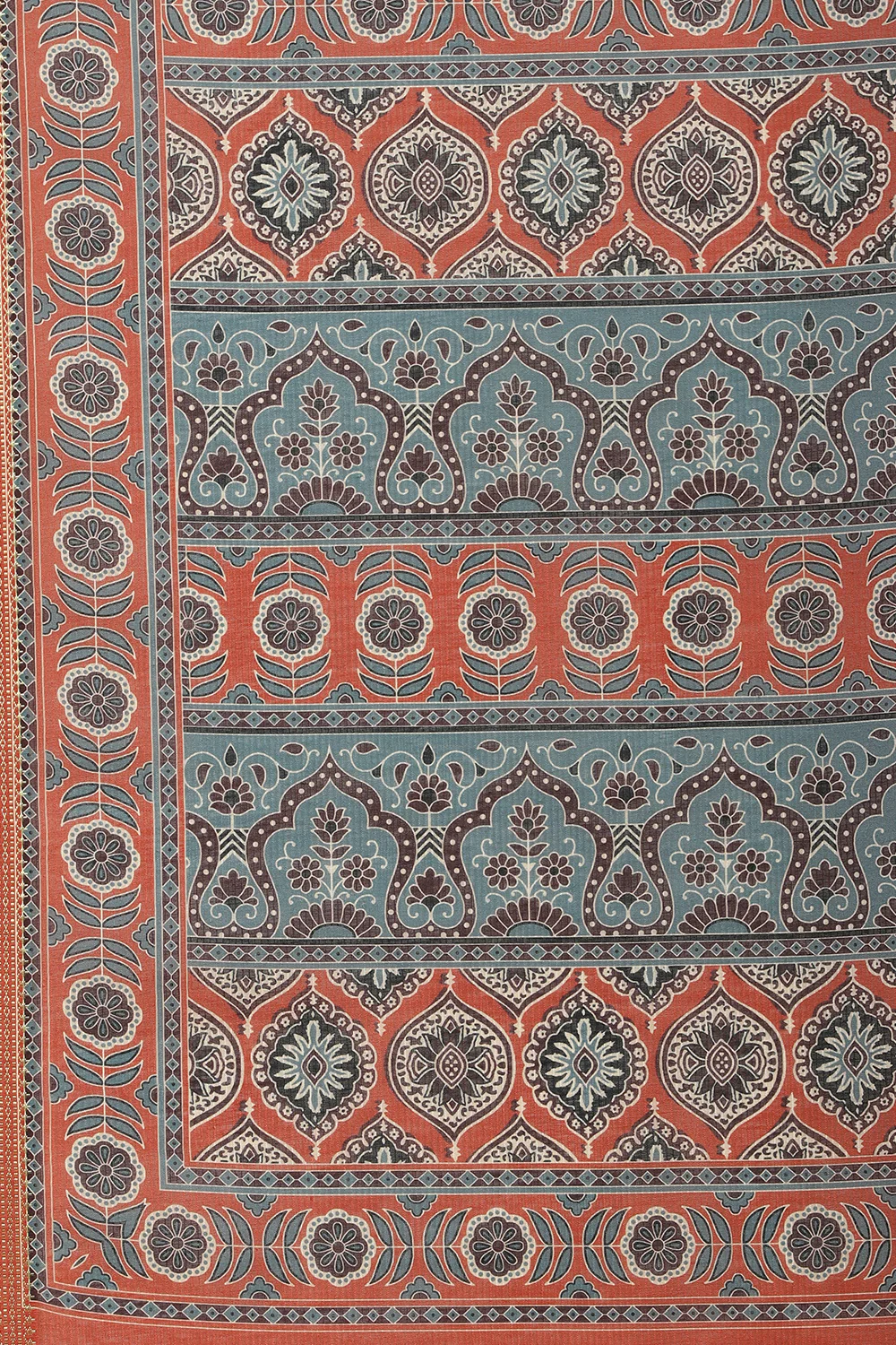 Rust Ajrakh Block Printed Cotton Saree - Image 7