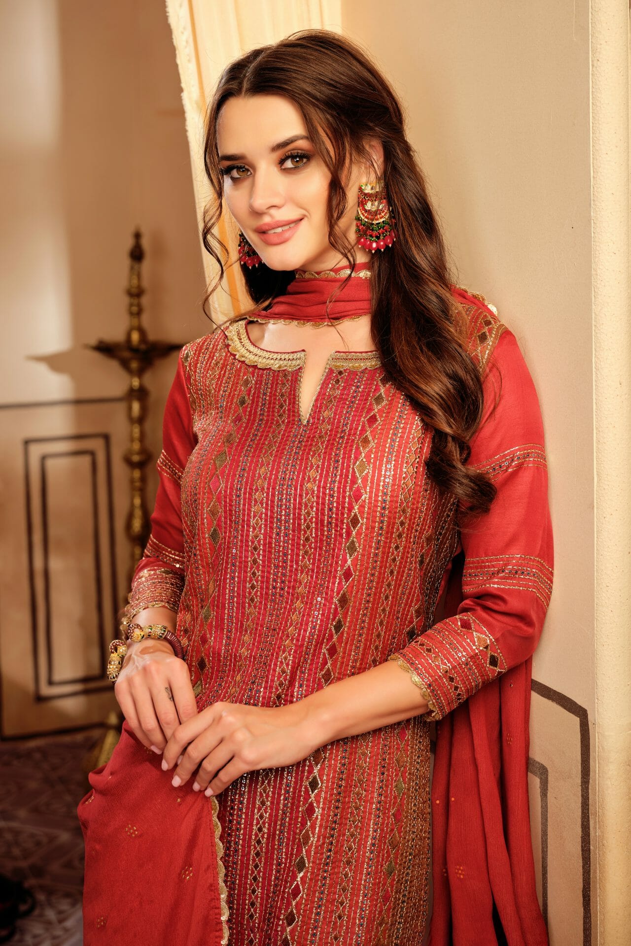 Rust Colour Tussar Silk Unstitched Suit Material. - Image 2