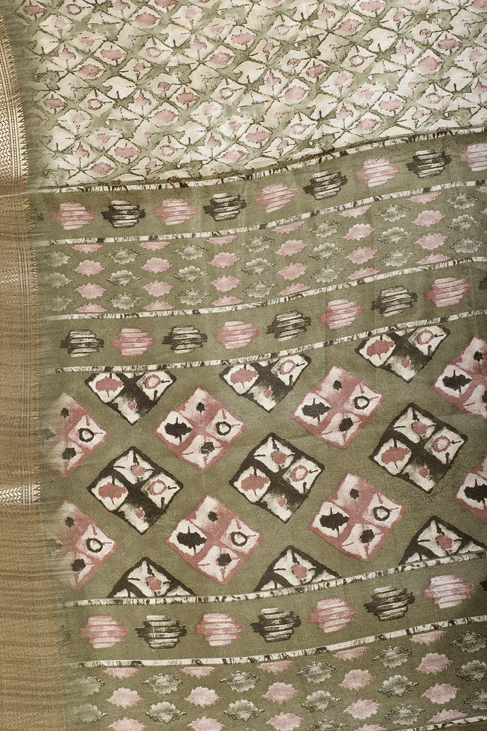 Sage Green Color Cotton Silk Abstract Printed Saree - Image 2