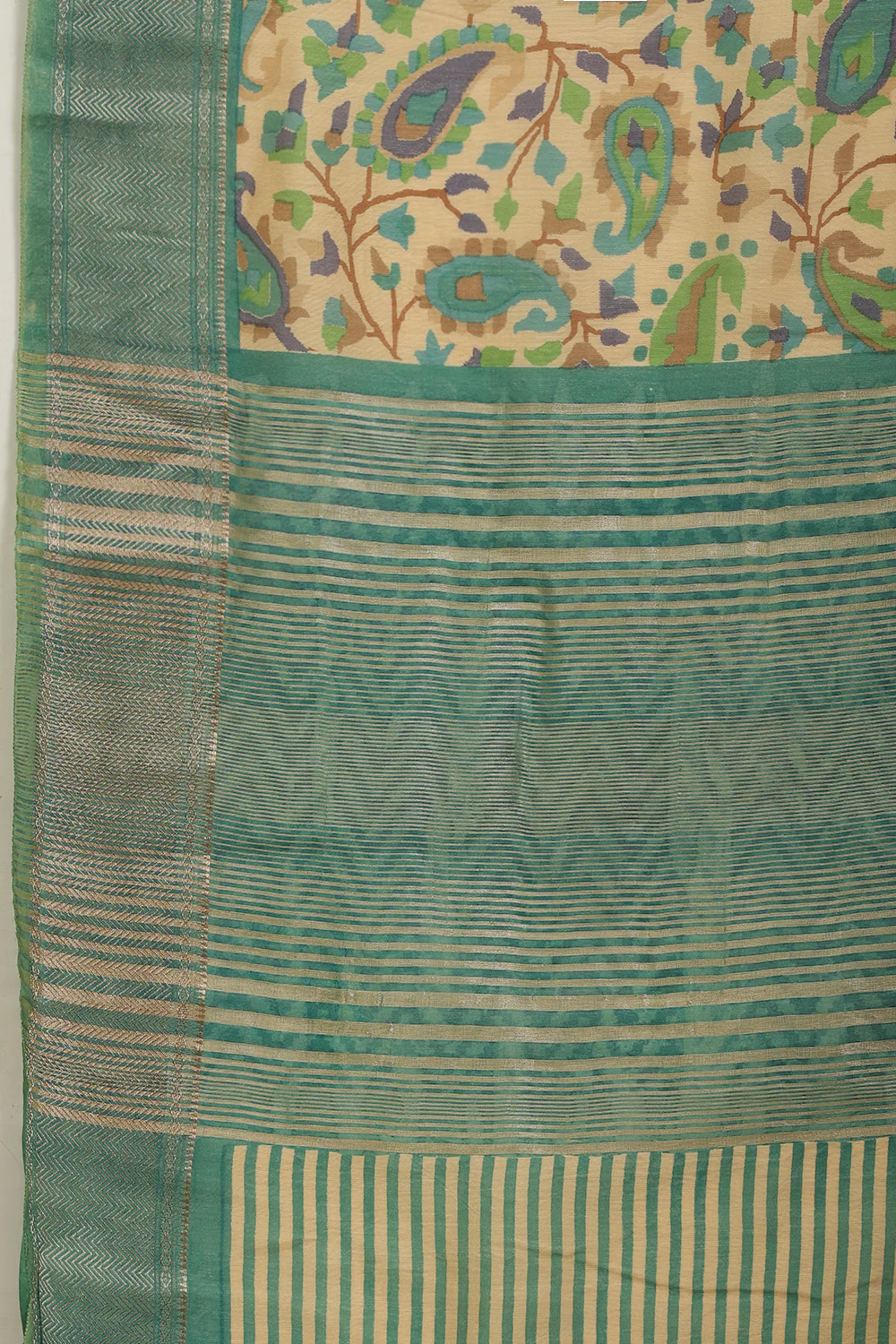 Sea Green & Beige Cotton Silk Floral Boota Printed Saree - Image 7