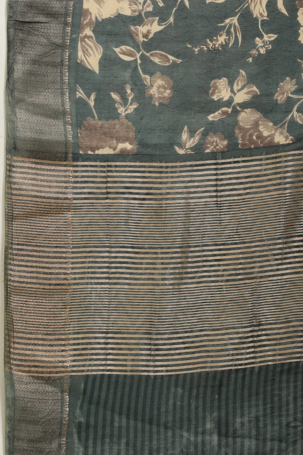 Sea Green Cotton Silk Floral Printed & Zari Border Saree - Image 7