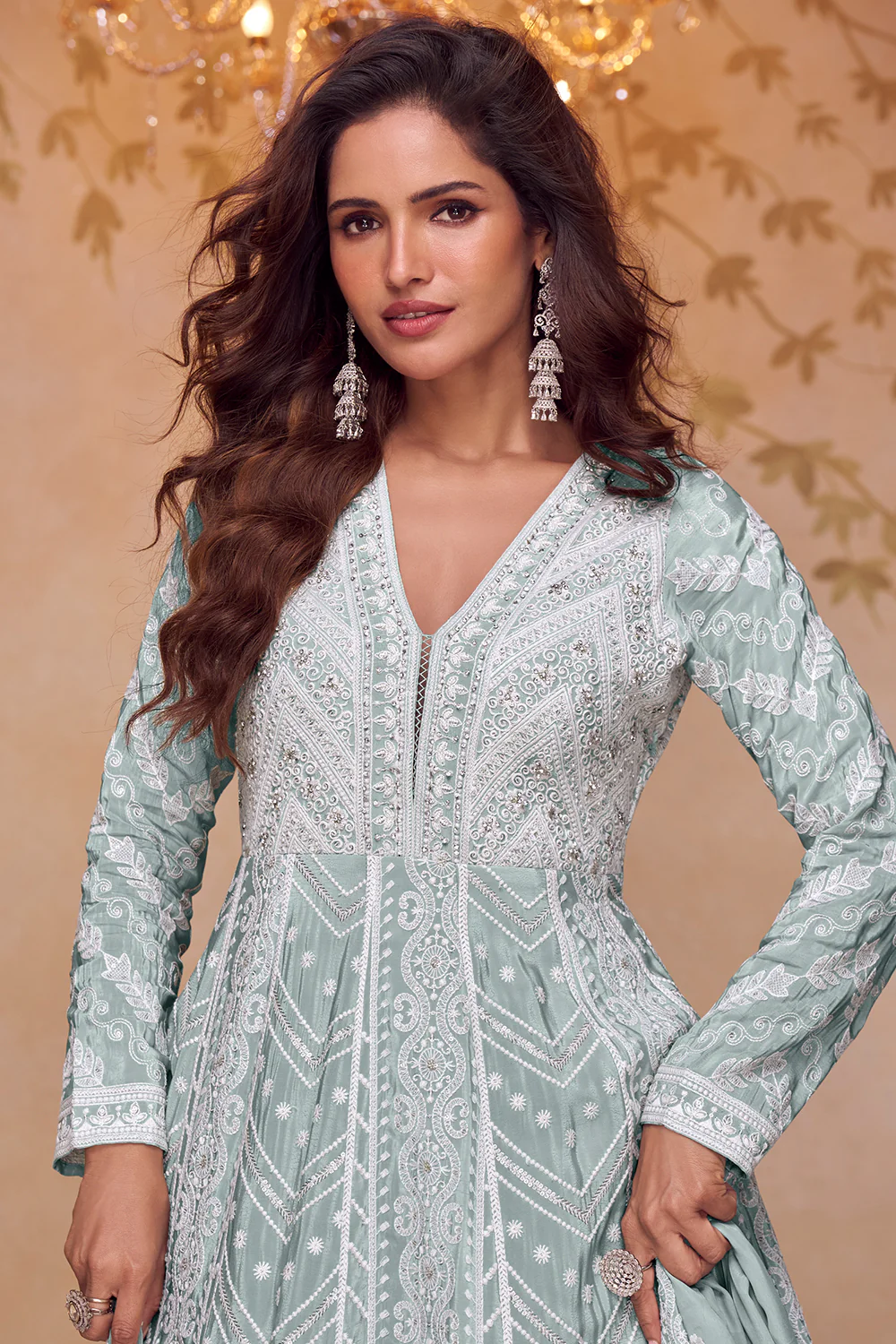 Sea Green Crepe Silk Resham Embroidered Anarkali Suit - Image 3