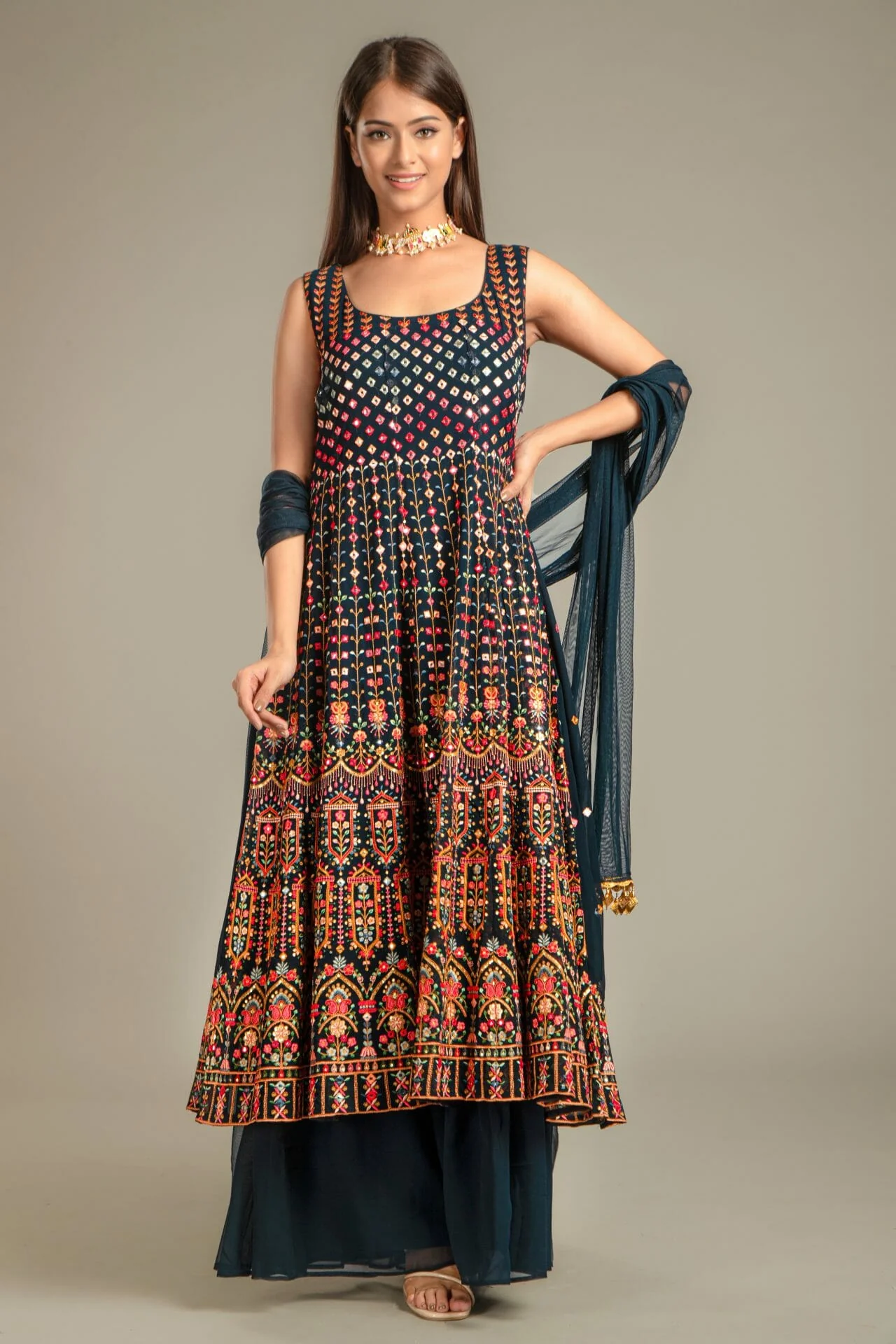 Navy Colour Georgette Anarkali Gharara Suit. - Image 2