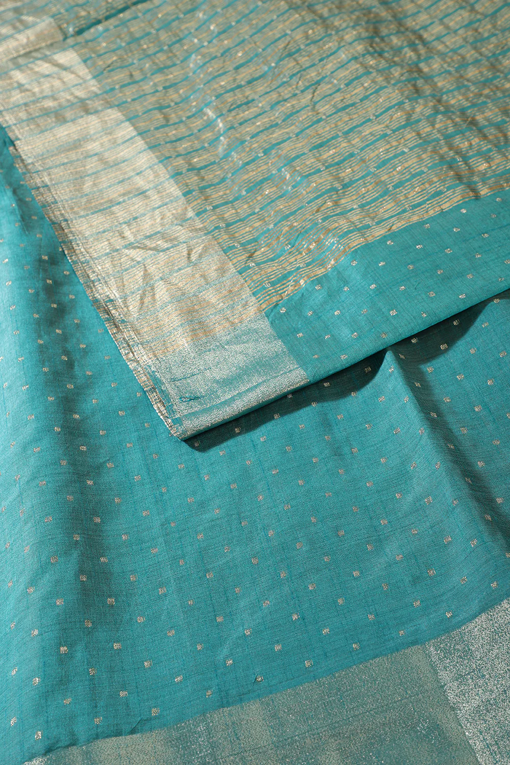 Teal Zari Woven Silk Saree - Image 4