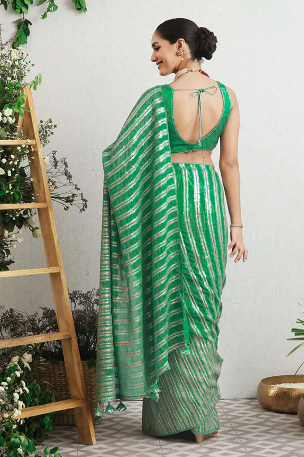 Turquoise Color Georgette Embroidered Saree. - Image 2