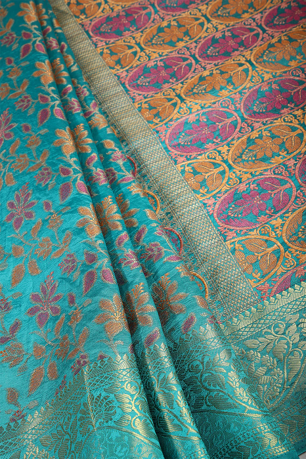Turquoise Color Tussar Woven Silk Saree - Image 6