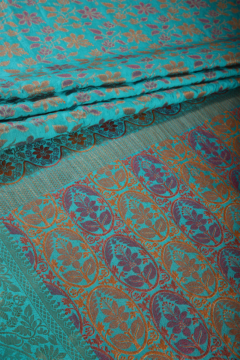 Turquoise Color Tussar Woven Silk Saree - Image 7