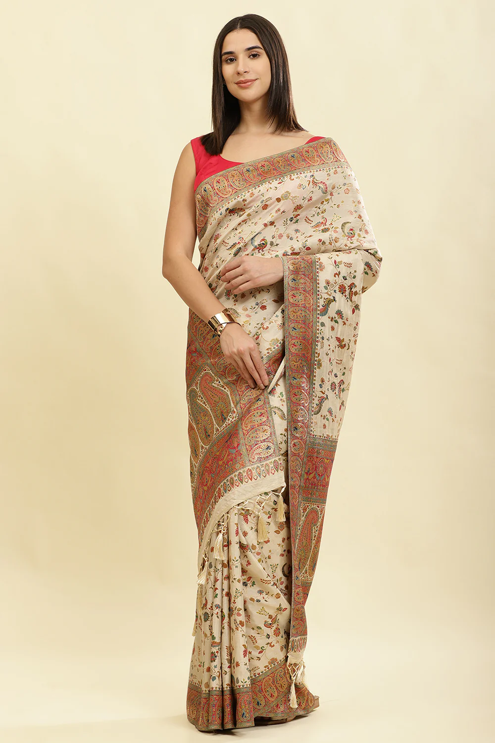 Tussar Color Silk Madhubani Woven Saree - Image 3