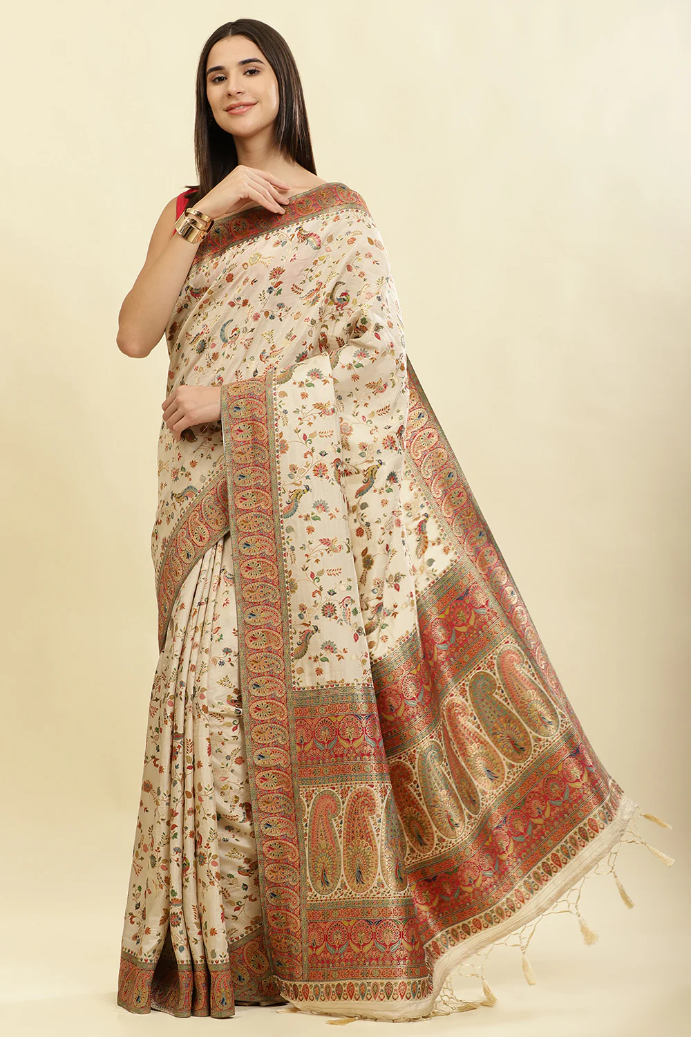 Tussar Color Silk Madhubani Woven Saree - Image 4