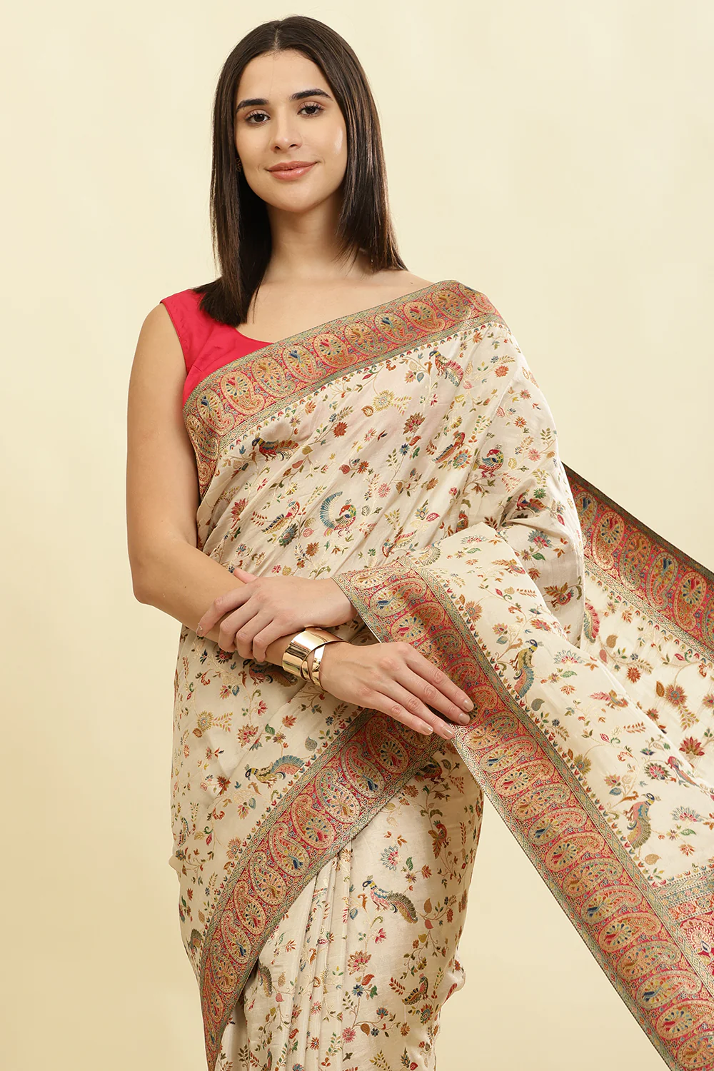 Tussar Color Silk Madhubani Woven Saree - Image 6