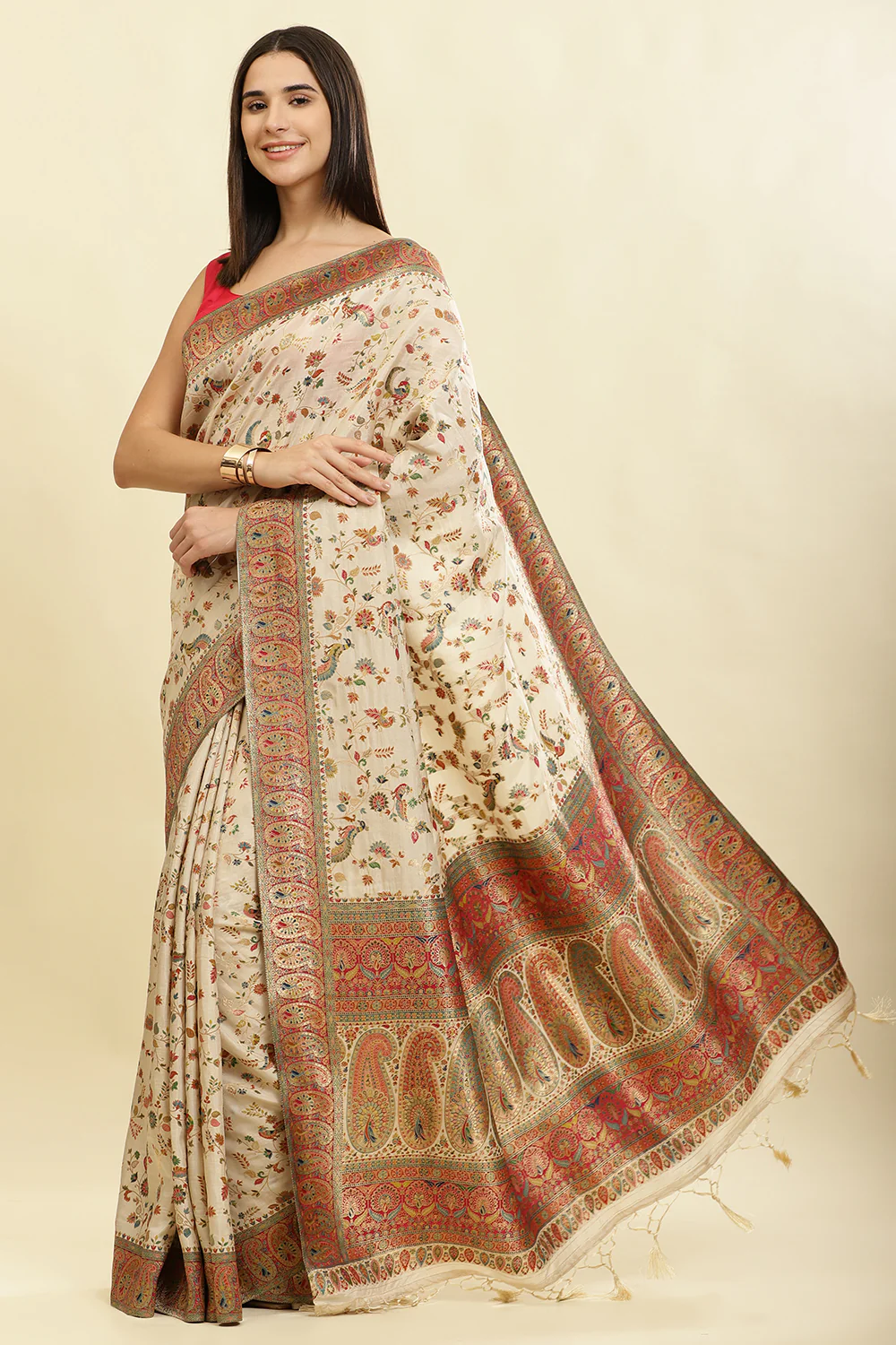 Tussar Color Silk Madhubani Woven Saree - Image 9