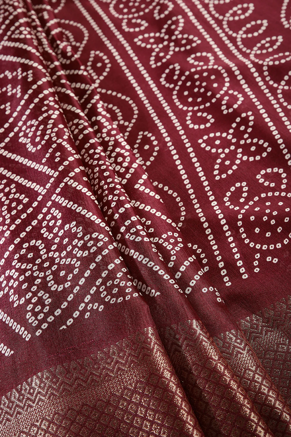 Wine Color Block Printed Cotton Silk Saree - Image 2