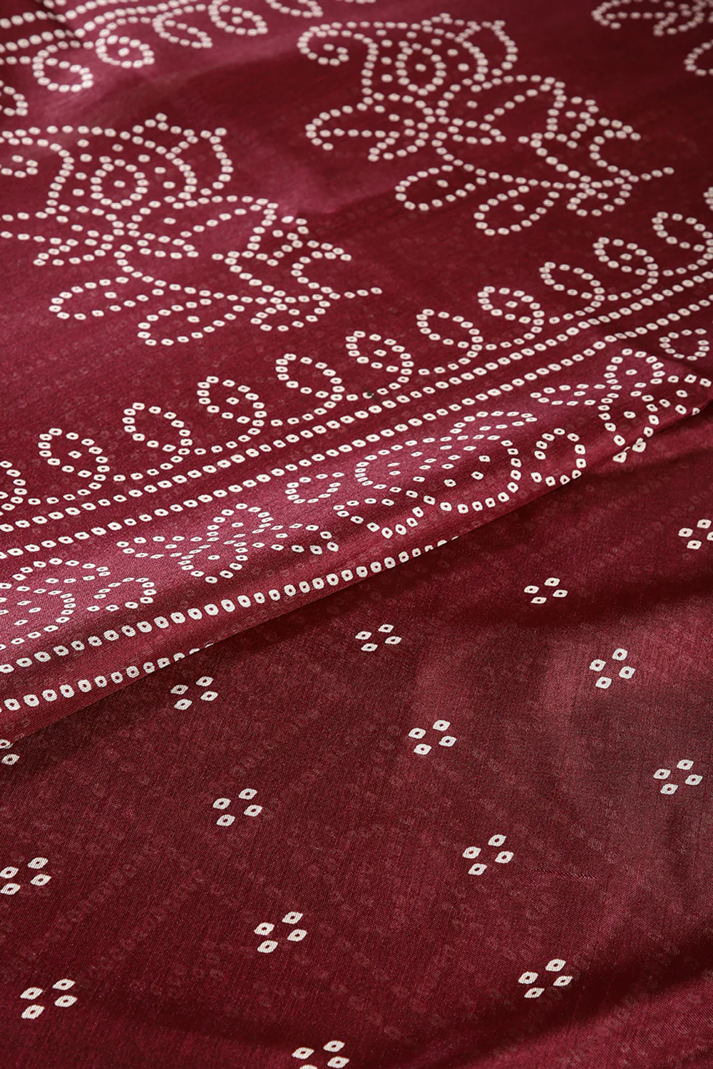 Wine Color Block Printed Cotton Silk Saree - Image 3