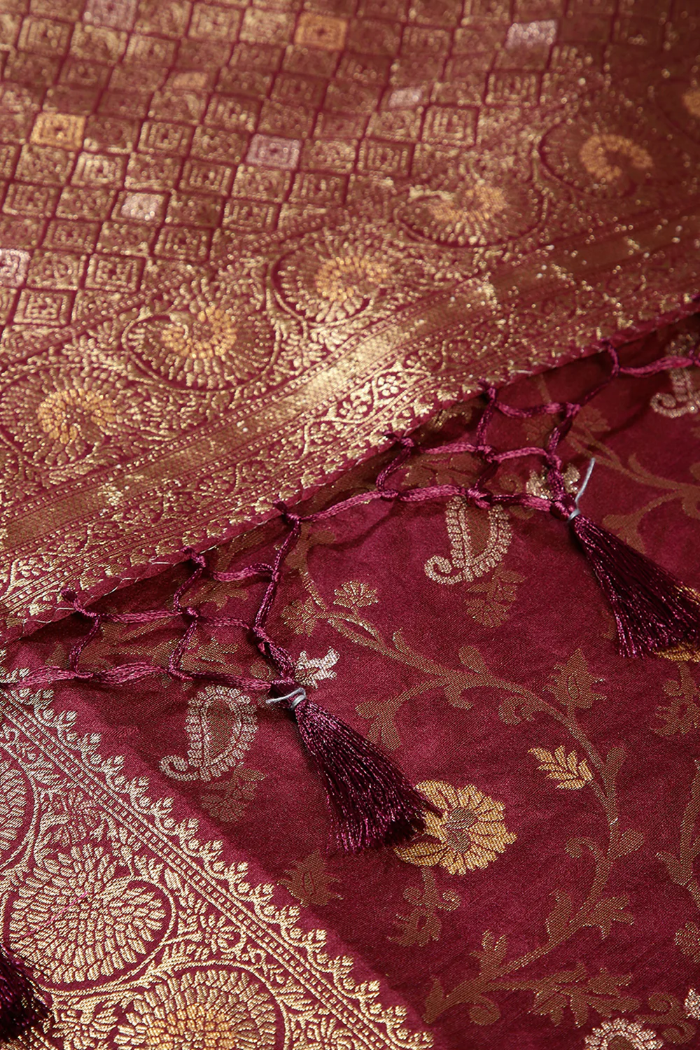 Wine Color Zari Woven South Silk Saree - Image 10