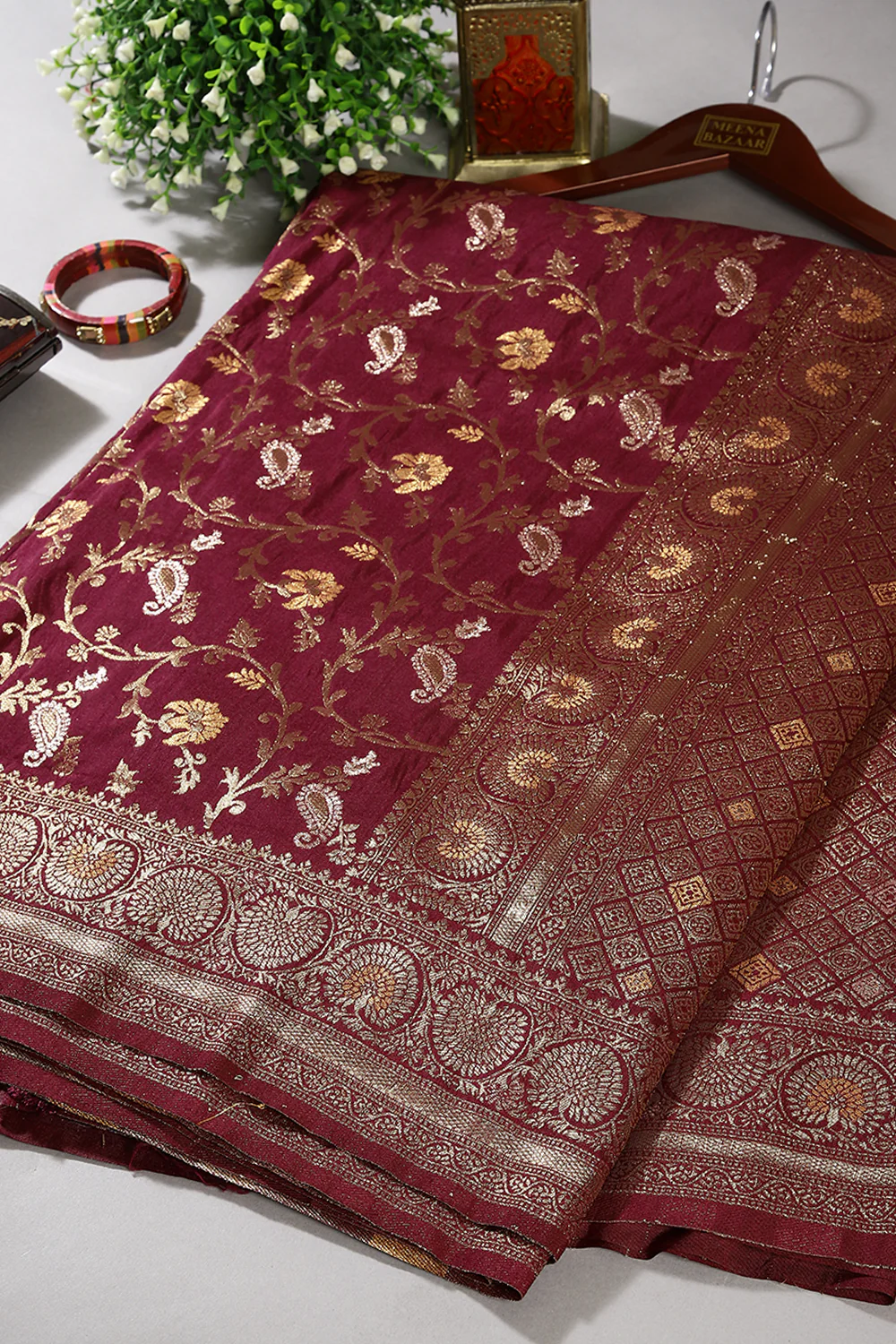 Wine Color Zari Woven South Silk Saree - Image 5