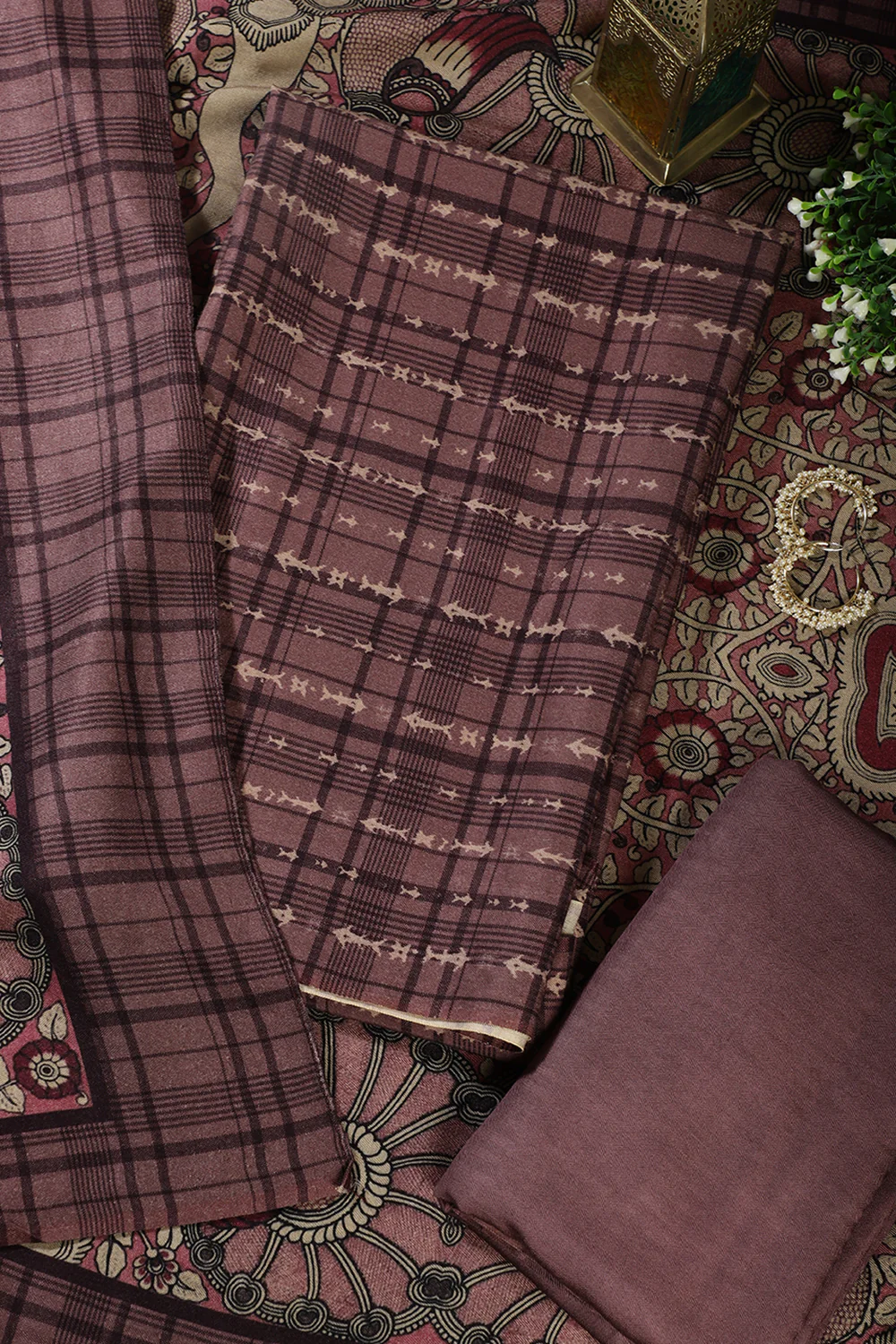 Wine Printed Spun Unstitched Suit Fabric - Image 2