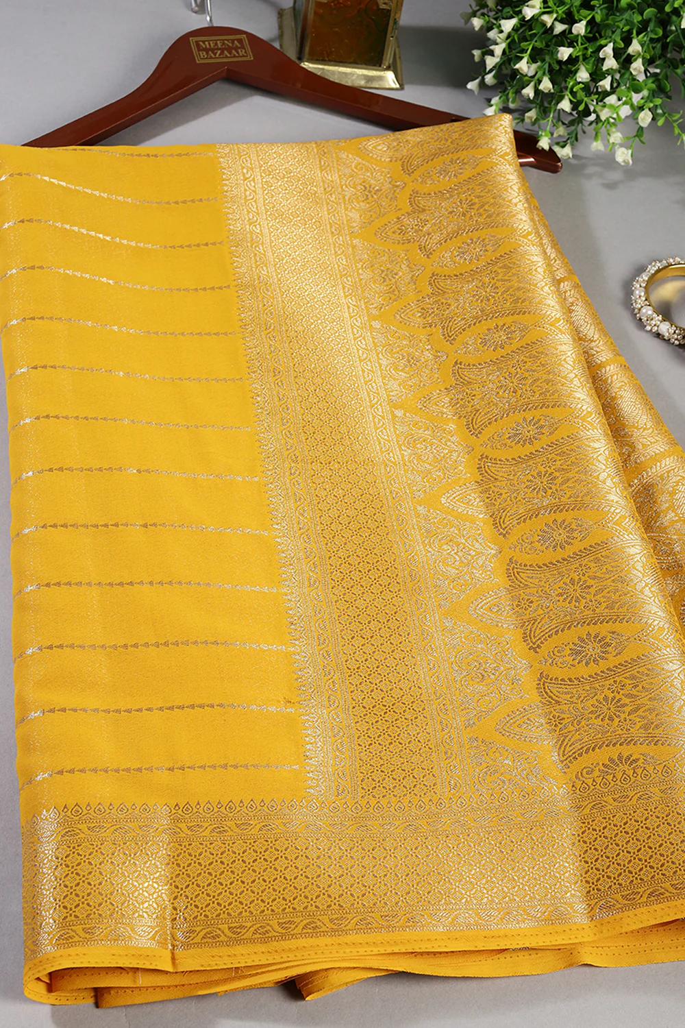 Yellow Color Georgette Saree with Zari Pinstripes - Image 2